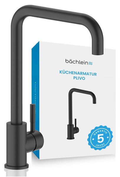 Miscelatore da cucina Bächlein 360° girevole colore nero opaco - miscelatore monocomando per lavello con bocca girevole a 360°, rubinetto da cucina extra solido