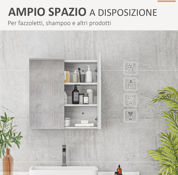 Kleankin Armadietto a Specchio a 3 Ripiani Interni Regolabili, in Legno e Vetro, 60x15x60 cm, Bianco | Aosom Italy