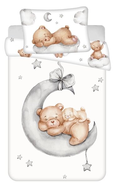 Set copripiumino e federa da bambini bianco in cotone per culla 100x135 cm Teddy Bear "Ribbon" – Jerry Fabrics