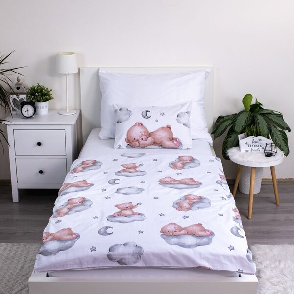 Set copripiumino e federa da bambini bianco in cotone per culla 100x135 cm Teddy Bear "Ribbon" – Jerry Fabrics