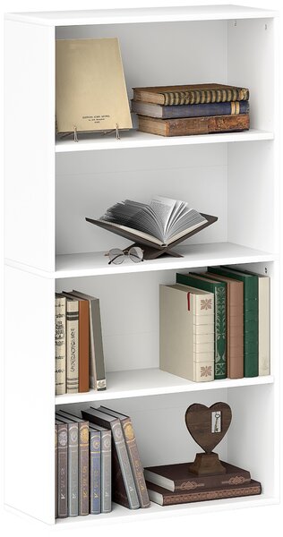 HOMCOM Mobile Libreria a 4 Ripiani con 2 Scaffali Flessibili, in Legno, 60x24x115.5 cm, Bianco
