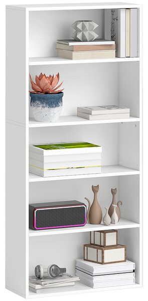 HOMCOM Mobile Libreria a 5 Ripiani con 3 Scaffali Flessibili, in Legno, 60x24x133.5 cm, Bianco