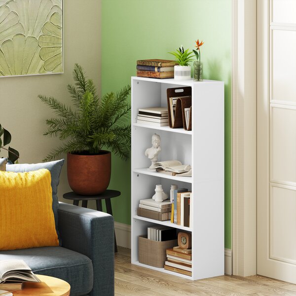 HOMCOM Mobile Libreria a 4 Ripiani con 2 Scaffali Flessibili, in Legno, 60x24x115.5 cm, Bianco