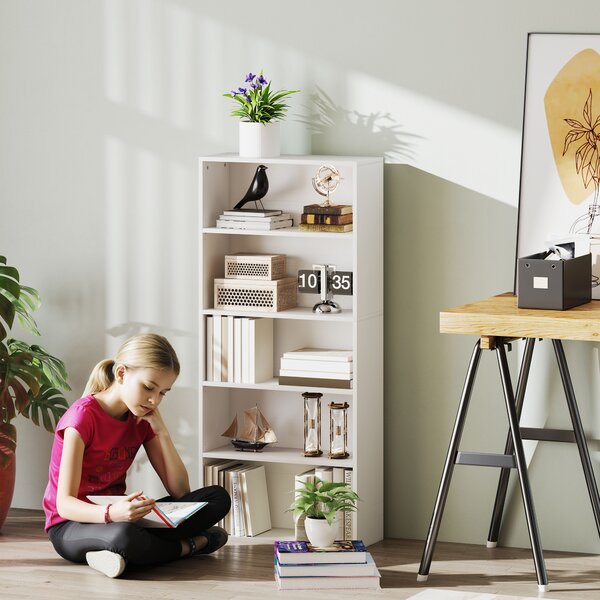 HOMCOM Mobile Libreria a 5 Ripiani con 3 Scaffali Flessibili, in Legno, 60x24x133.5 cm, Bianco