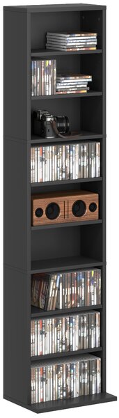Libreria Porta CD e DVD 33x24x140 cm con 6 Ripiani Regolabili Nero