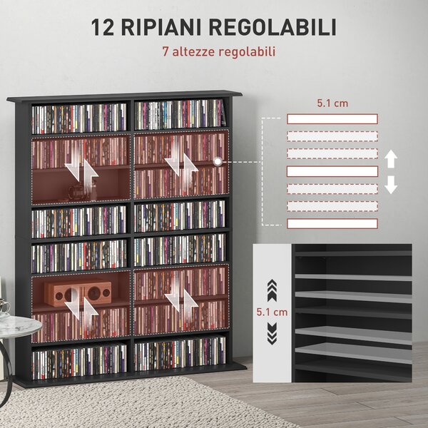 HOMCOM Mobile Libreria porta CD a 16 Ripiani dal Design Moderno in Legno, 106.5x24x123.7 cm, Nero