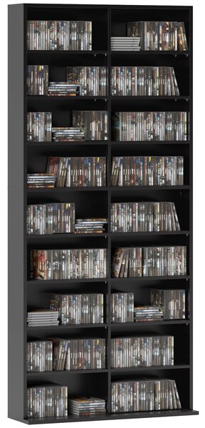 Libreria Porta CD e DVD 78,5x24x175 cm con 14 Ripiani Regolabili Nero