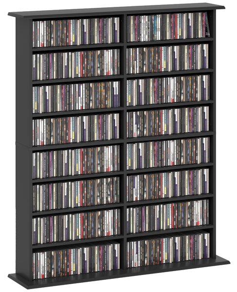 Libreria Porta CD 106,5x24x123,7 cm Design Moderno 16 Ripiani in Legno Nero