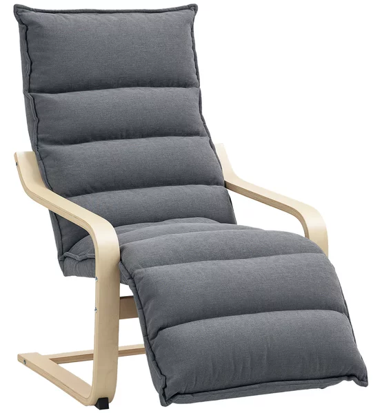 HOMCOM Poltrona Relax in Legno con Rivestimento in Velluto e Poggiapiedi Regolabile, Grigio Scuro