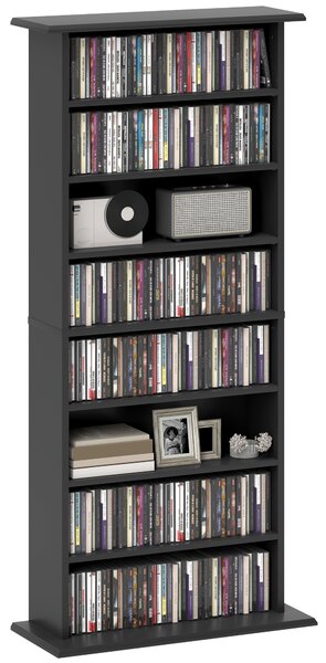Libreria Porta CD e DVD 58x24x124,5 cm con 6 Ripiani Regolabili Nero