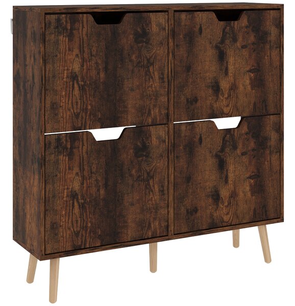 Mobile Scarpiera per 16 Paia di Scarpe 95x26x95 cm con 4 Cassetti Ribaltabili in Legno Marrone
