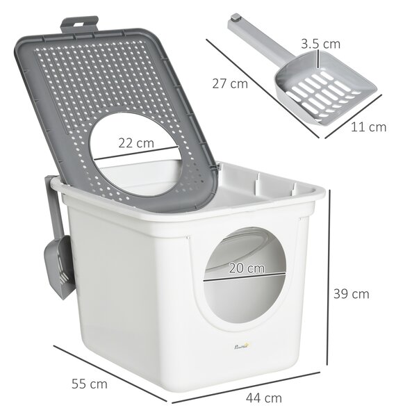 PawHut Lettiera per Gatti Chiusa a 2 Ingressi con Vassoio e Paletta, in Plastica PE, 44x55x39 cm, Bianco
