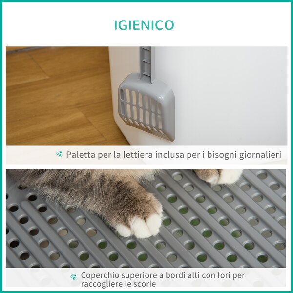 PawHut Lettiera per Gatti Chiusa a 2 Ingressi con Vassoio e Paletta, in Plastica PE, 44x55x39 cm, Bianco