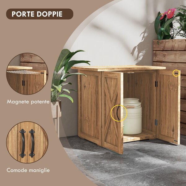 Outsunny Casetta da Giardino in Legno a 2 Ante con Maniglie in Stile Country, 77x55x72 cm, Marrone