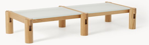 Tavolino da salotto in legno di quercia con piano in vetro Rory, larg. 166 cm