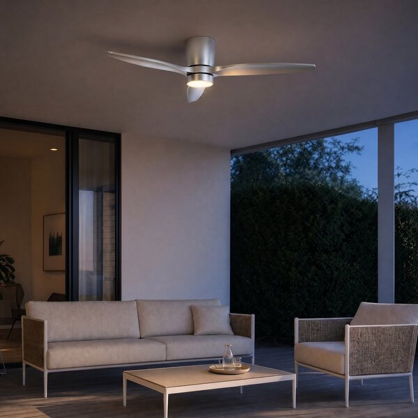 Ventilatore da soffitto LED Sorin, alluminio, CCT, IP44, 3 pale - Lucande Lucande, Sorin, Metallizzato, Studio / Ufficio, Metallo, Moderno