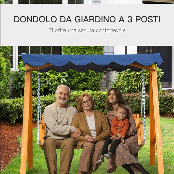 Outsunny Dondolo Polyrattan da Giardino a 3 posti, 2 Cuscini e Baldacchino Ferro e Tetto Idrorepellente Cuscini Sfoderabili 198x124x179cm