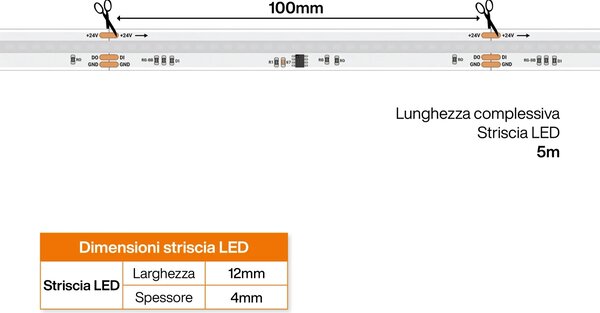 Striscia LED Digitale COB RGB 24V 10W/m RUNNING Professionale IP65 - 5 metri