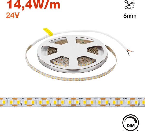 Striscia LED 24V 144W/m Tagliabile ogni 6mm Professionale - IP20 - 5 metri