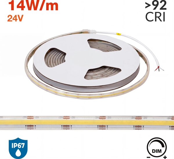 Striscia LED COB CCT Bianco Variabile 24V 14W/m Professionale - IP20 - 5 metri
