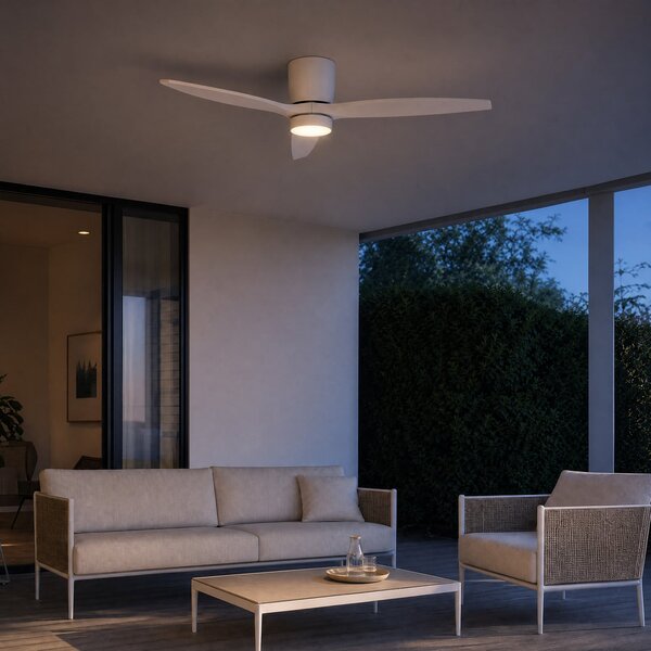 Ventilatore da soffitto LED Sorin, bianco, CCT, IP44, 3 pale - Lucande Lucande, Sorin, Bianco, Studio / Ufficio, Metallo, Moderno