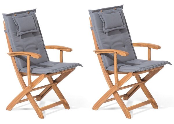 Set di 2 sedie da giardino in legno con cuscini grigio Beliani