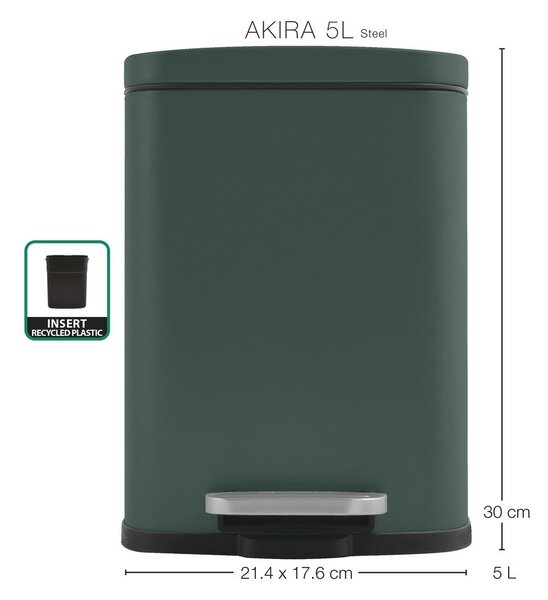 Cestino per la spazzatura verde scuro in acciaio con pedale 5 l Akira – Spirella