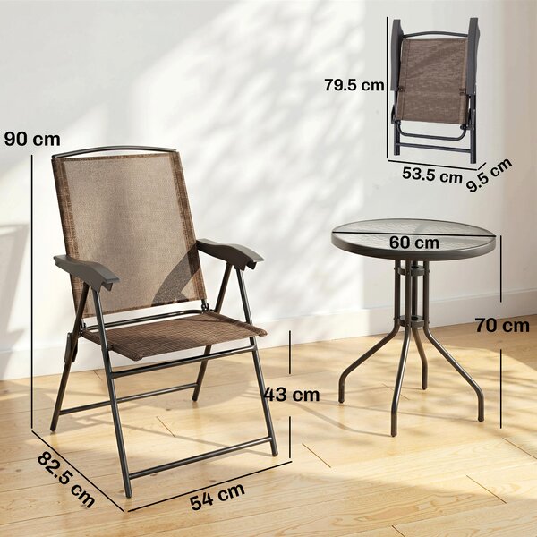 Outsunny Set Arredo per Esterni con Tavolino in Vetro e Sedie, Set Mobili 3pz Pieghevole Marrone|Aosom