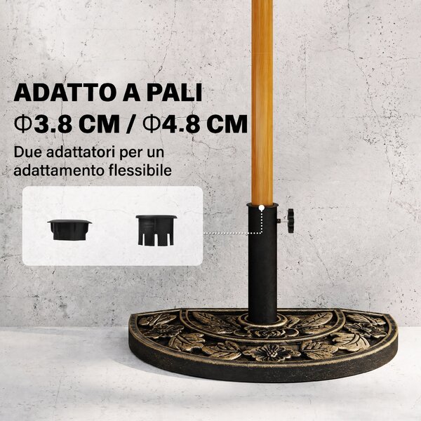 Outsunny Base Ombrellone Giardino Semicircolare in Resina, 9kg, per Ombrelloni Ø3.8-4.8cm, Palo con Manovella di Bloccaggio, 50x31x32cm | Aosom Italy