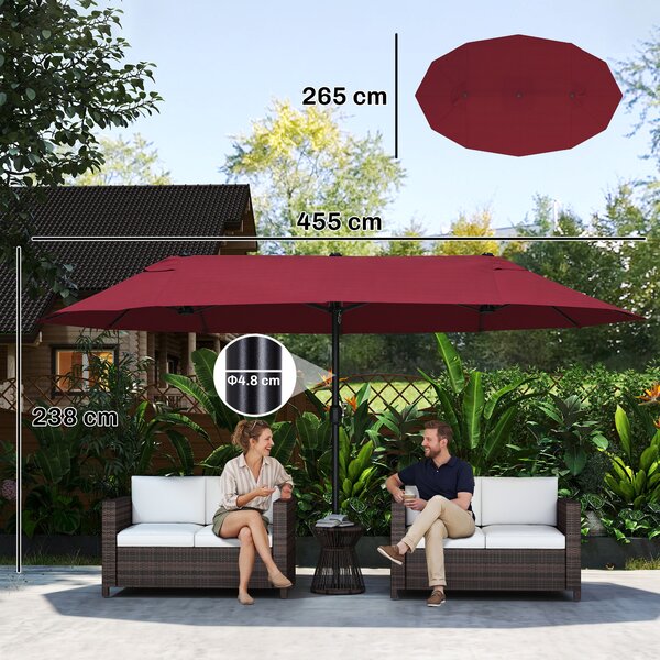 Outsunny Ombrellone da Giardino Doppio Tettucio Impermeabile con Apertura a Manovella, Anti-UV Rosso 460x270x240cm | Aosom Italy|Aosom