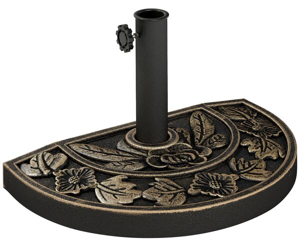 Outsunny Base Ombrellone Giardino Semicircolare in Resina, 9kg, per Ombrelloni Ø3.8-4.8cm, Palo con Manovella di Bloccaggio, 50x31x32cm | Aosom Italy