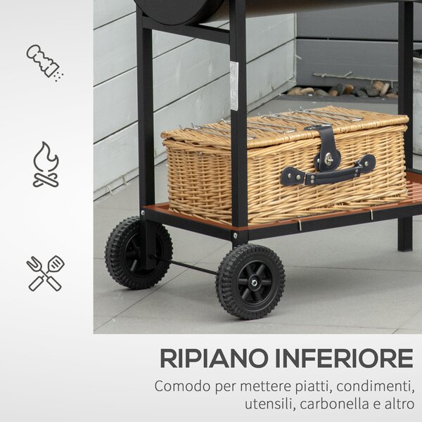 Outsunny Barbecue con 2 Griglie Indipendenti in Acciaio, 2 Ruote e Ripiano Inferiore, 90x45x96 cm, Nero | Aosom Italy