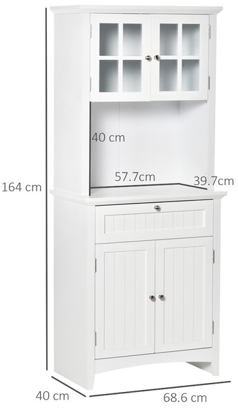 HOMCOM Mobile Cucina Dispensa per Cucina e Sala da Pranzo con 2 Armadietti, Ripiani Regolabili e Piano d'Appoggio, in MDF, 68.6x40x164 cm, Bianco