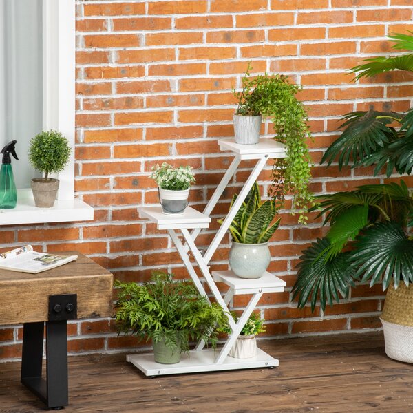 Outsunny Scaletta Portavasi a 4 Livelli per Interni ed Esterni in MDF e Acciaio, 50.5x24x81 cm, Bianco | Aosom Italy