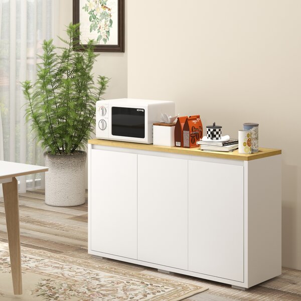 HOMCOM Mobile Multiuso con 2 Armadietti a 2 Livelli in Truciolato, Ripiano regolabile, 120x37x75cm Bianco e Color legno | Aosom Italy