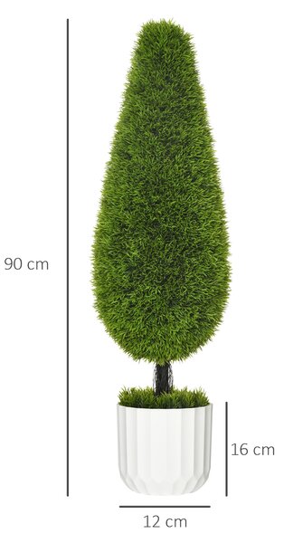 HOMCOM Set 2 Piante Finte di Cipresso con Vasi Ø12x16 cm, Muschio e Cemento, in PE e Plastica, Verde e Bianco|Aosom
