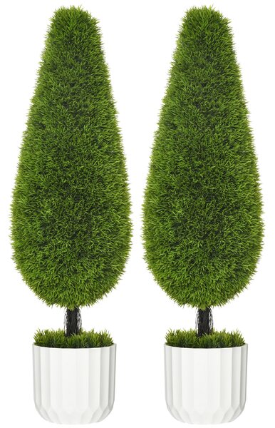 HOMCOM Set 2 Piante Finte di Cipresso con Vasi Ø12x16 cm, Muschio e Cemento, in PE e Plastica, Verde e Bianco|Aosom
