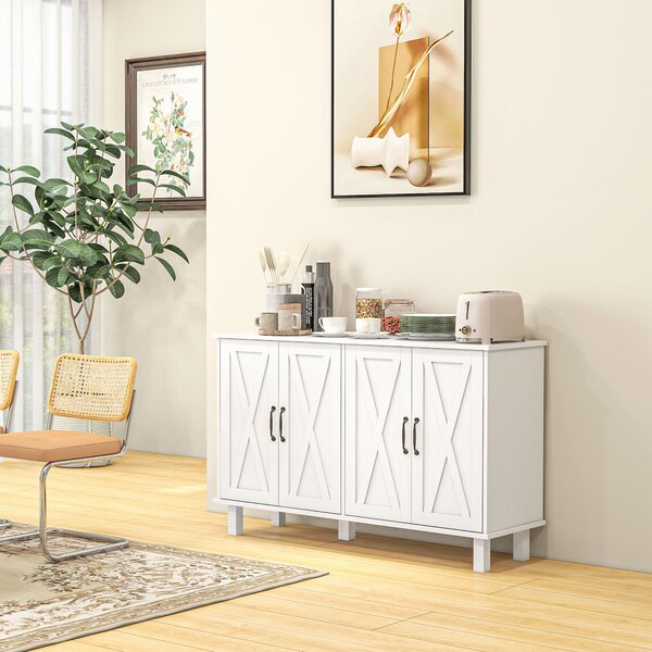 HOMCOM Credenza Moderna a 4 Ante con Ripiani Regolabili e 5 Gambe per Cucina e Soggiorno, Mobile Multiuso in MDF, 120x37x75cm, Bianco | Aosom Italy
