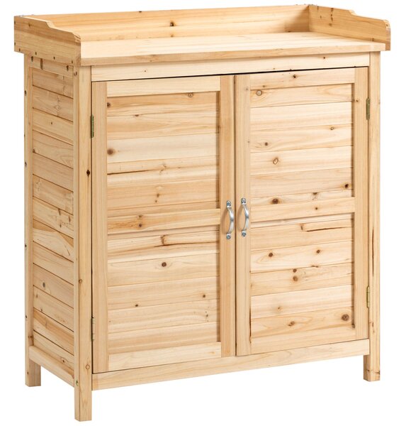 Outsunny Armadietto da Esterno a 2 Ripiani in Legno di Abete con Design Rialzato e 2 Ante, 83x40x92 cm|Aosom
