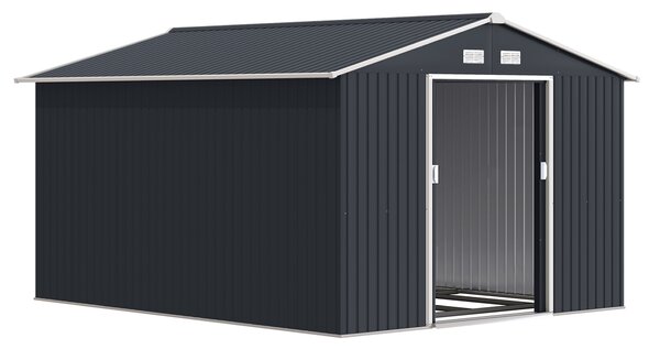 Outsunny Casetta da Giardino con 2 Porte Scorrevoli e 4 Prese d'Aria, in Acciaio e PP, 322x277x192 cm, Grigio | Aosom Italy
