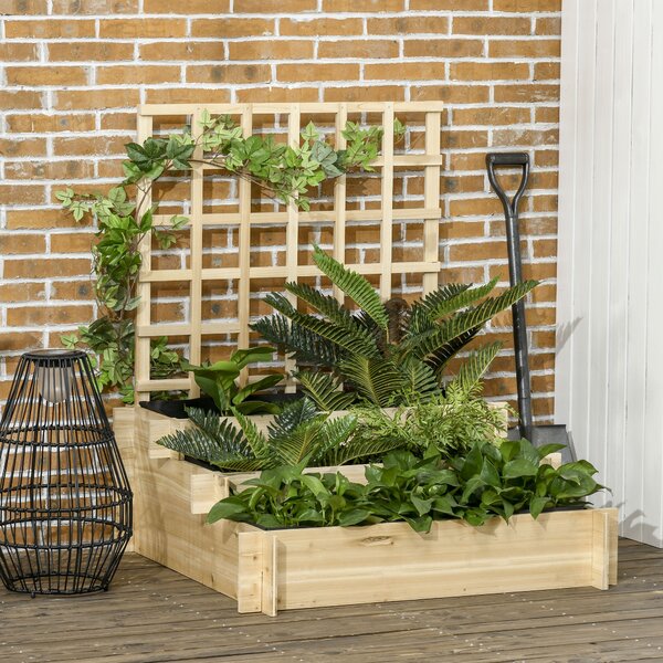 Outsunny Fioriera da Esterno a 3 Livelli con Grigliato in Legno di Abete e Tessuto non Tessuto, 95x95x110 cm|Aosom
