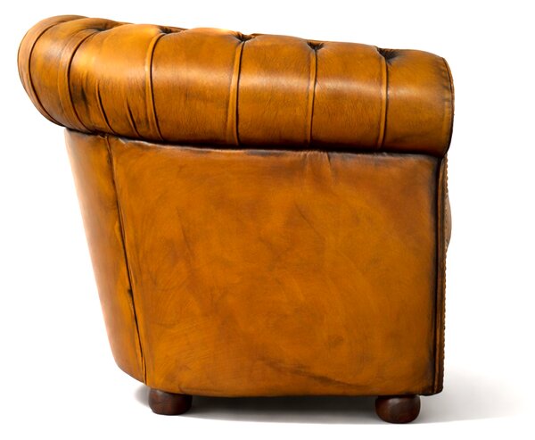 Poltrona Chesterfield Medium Pelle Primo Fiore Giallo Old America - Design Iconico