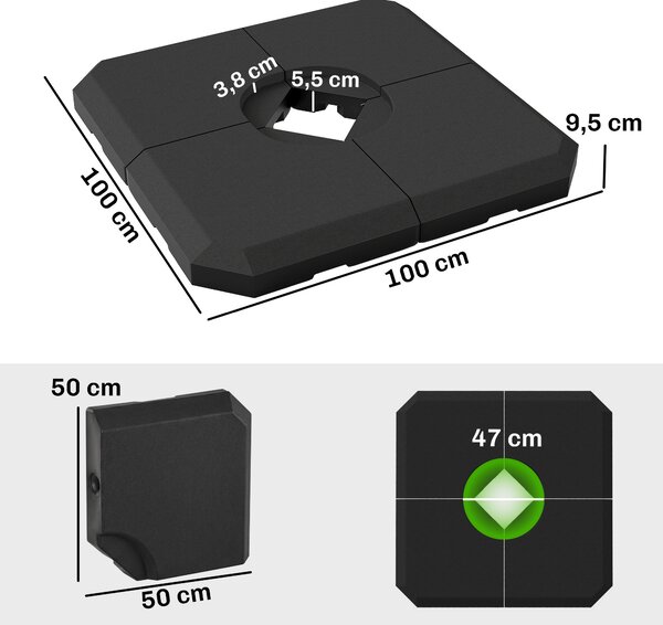 Outsunny Base per Ombrellone a Braccio da 4 Pezzi Riempibile con Acqua o Sabbia per Basi a Croce da 100x100cm, Nero|Aosom