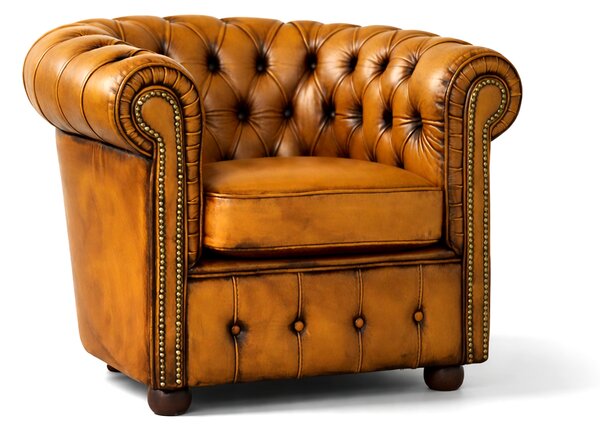 Poltrona Chesterfield Medium Pelle Primo Fiore Giallo Old America - Design Iconico