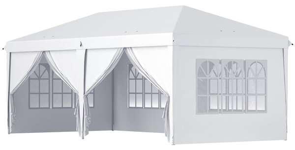 Outsunny Gazebo Pieghevole con 6 Pannelli Laterali da Giardino e Esterno, 585x295 cm, Bianco | Aosom Italy