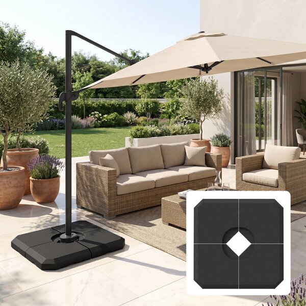 Outsunny Base per Ombrellone a Braccio da 4 Pezzi Riempibile con Acqua o Sabbia per Basi a Croce da 100x100cm, Nero|Aosom