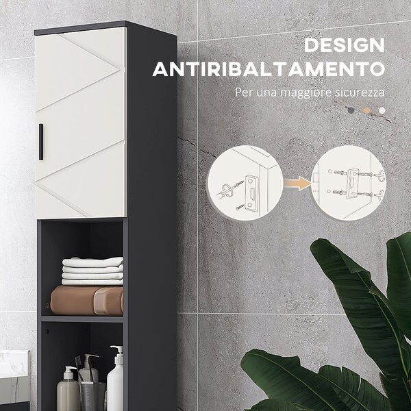 Kleankin Colonna Bagno in Truciolato con 2 Ripiani Aperti e 2 Armadietti a 2 Livelli, 30x30x183 cm, Grigio|Aosom