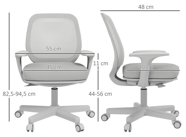 Vinsetto Sedia da Ufficio Ergonomica e Reclinabile ad Altezza Regolabile con 5 Rotelle, 55x48x82.5-94.5 cm, Grigio