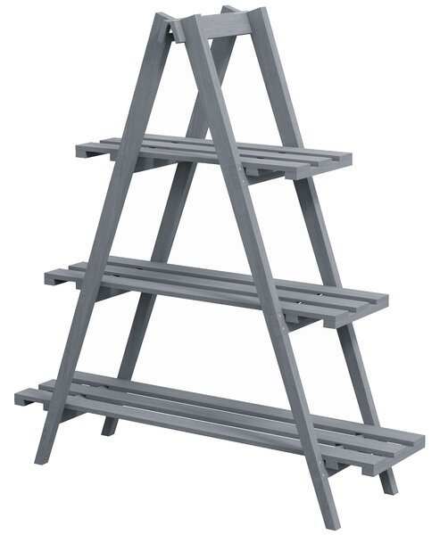Outsunny Portapiante Verticale 3 Livelli a Doghe, in Legno di Abete, 100x36x112 cm, Grigio|Aosom