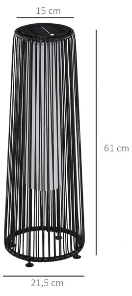 Outsunny Lanterna Solare da Giardino LED con Pannello di Ricarica in Rattan e Metallo , Ø21.5x61cm, Nero|Aosom